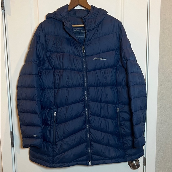 Eddie Bauer Women’s Navy Blue Hooded Down Puffer Jacket XXL - Picture 1 of 6